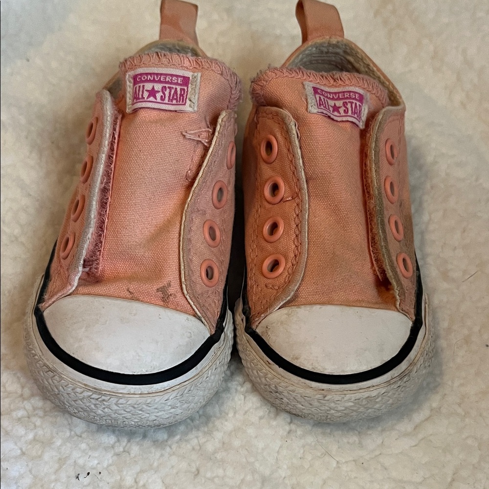 Converse Kids Slip-On Canvas Sneakers - Peach Pink Size 5 toddler